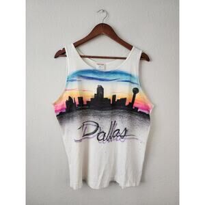 Vintage Airbrush Dallas Skyline Tank Top 80s Sunset Graphic Made in USA